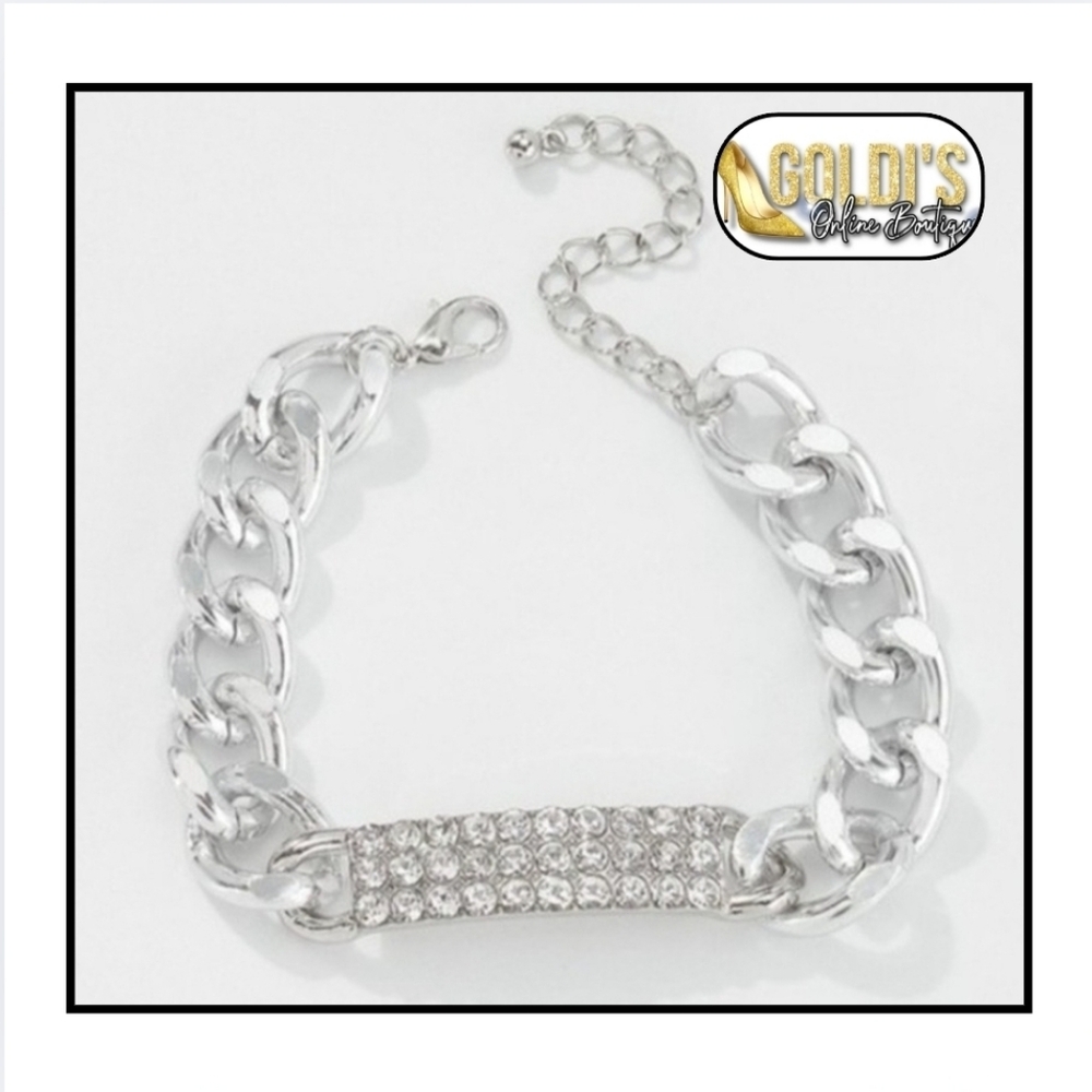 💗Rectangle Rhinestone Chunky Chain Bracelet!